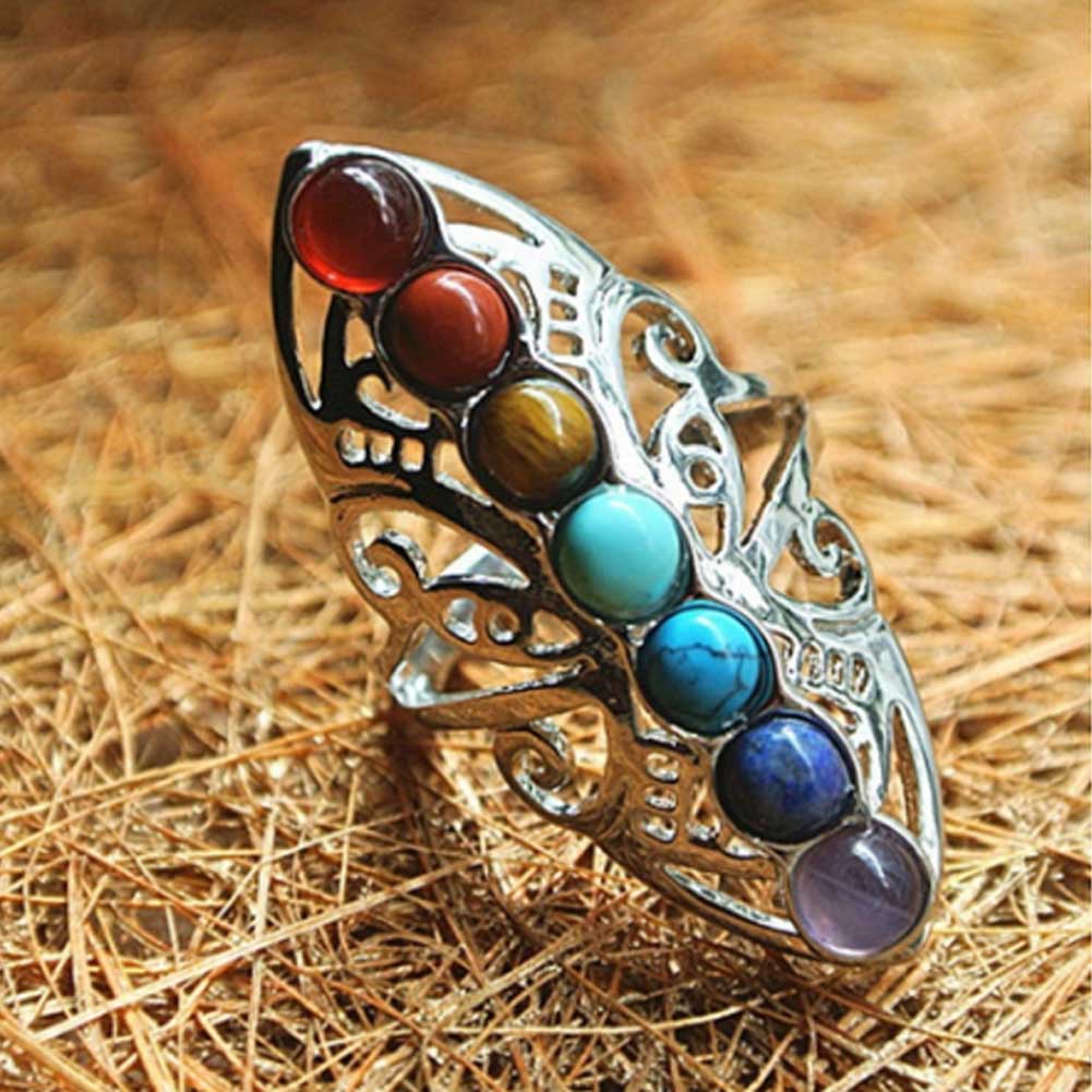 Silver 7 Chakra Boho Ring