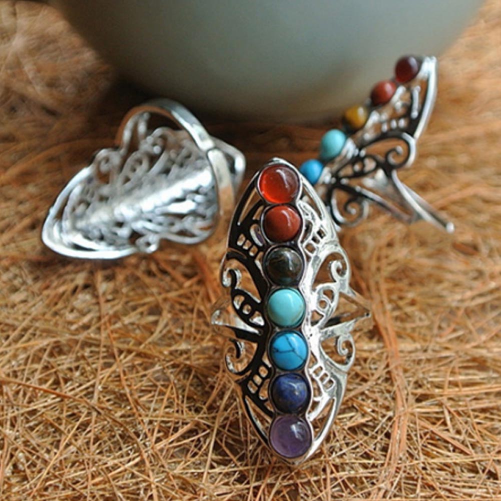 Silver 7 Chakra Boho Ring