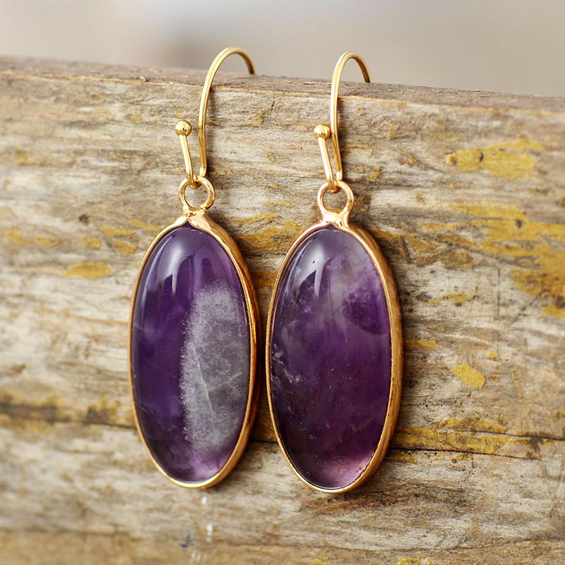 Natural Blue Onyx / Amethyst Dangle Earrings