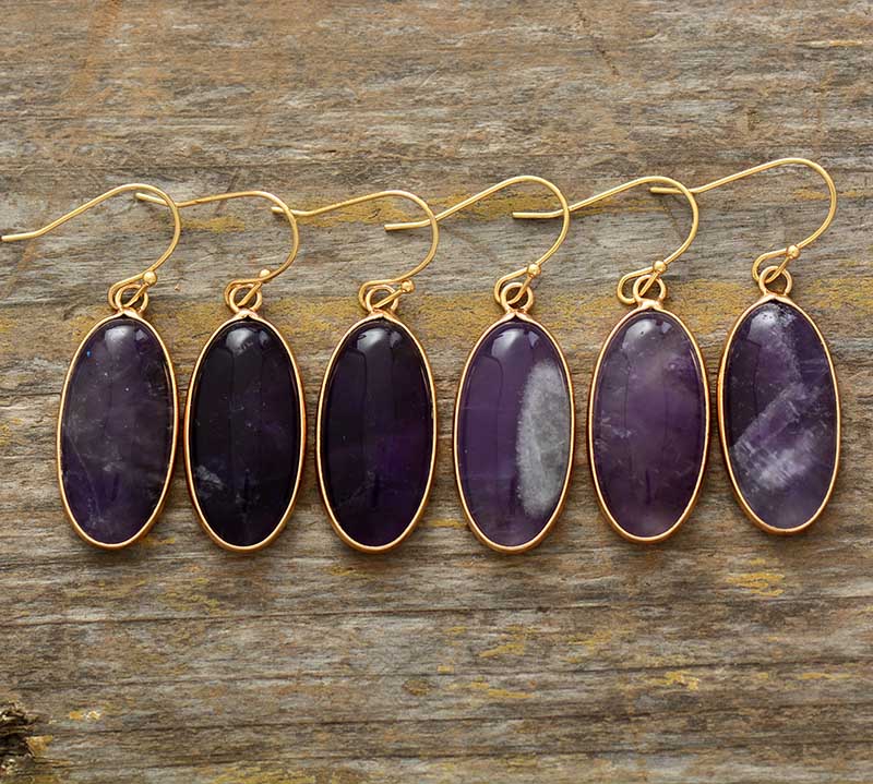 Natural Blue Onyx / Amethyst Dangle Earrings