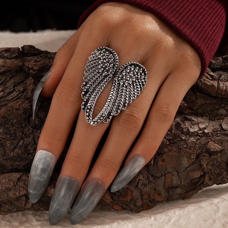 11:11 Vintage Silver Angel Wings Ring