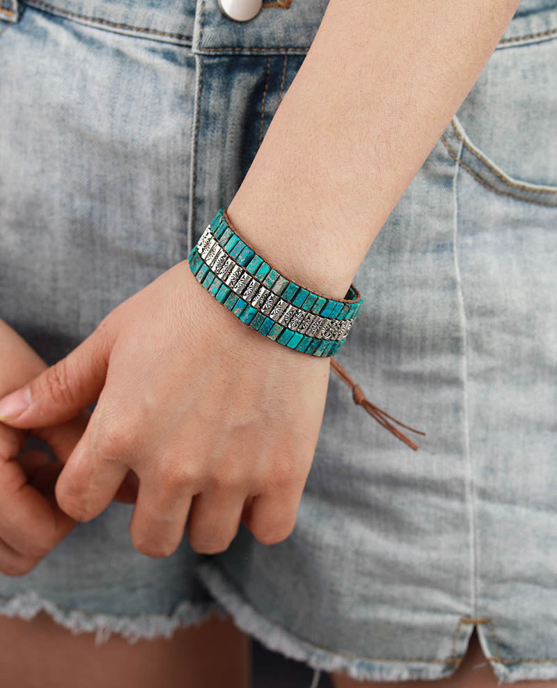 Handmade Turquoise Leather Wrap Bracelet