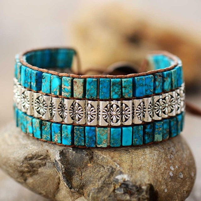 Handmade Turquoise Leather Wrap Bracelet