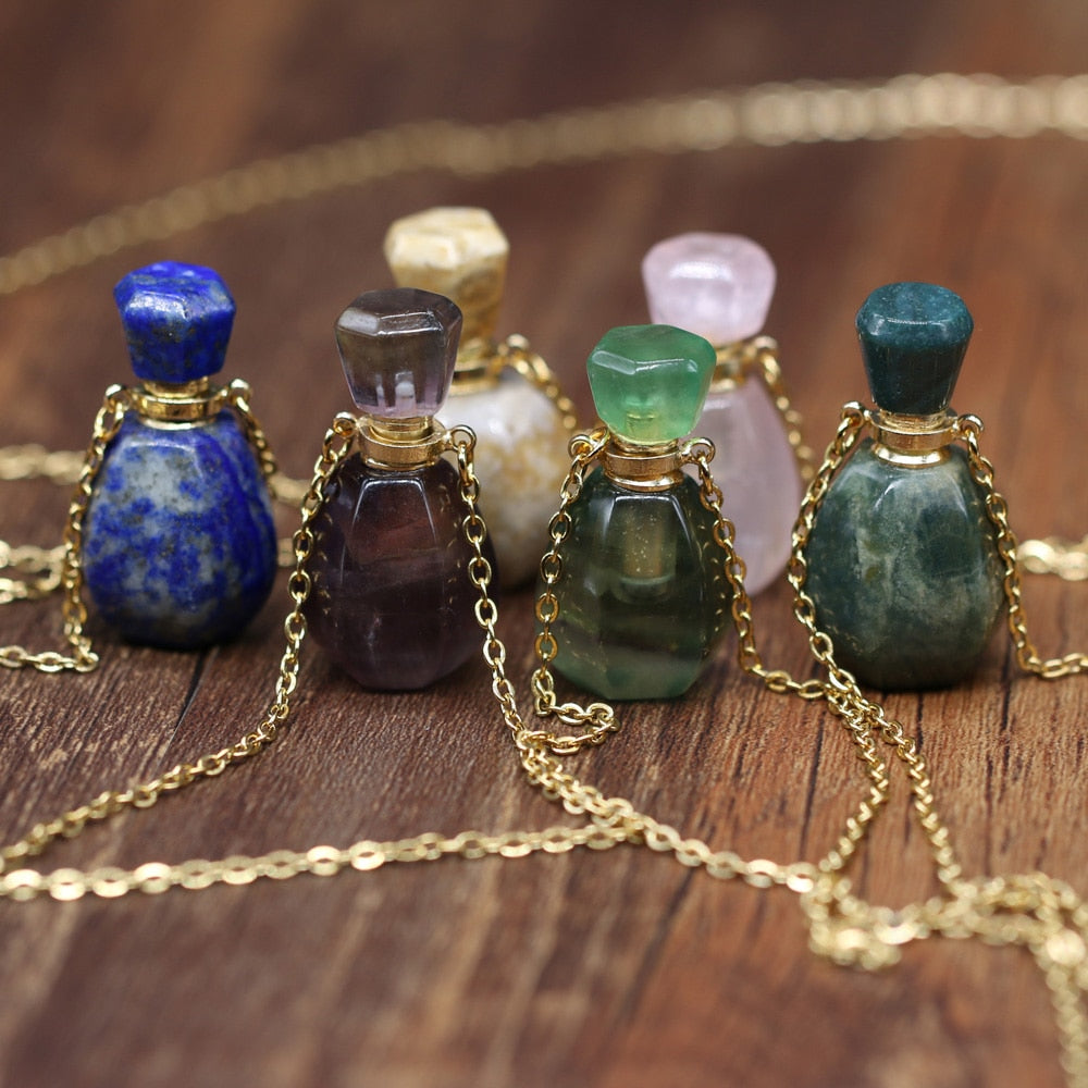 Natural Stone Perfume Bottle Necklace