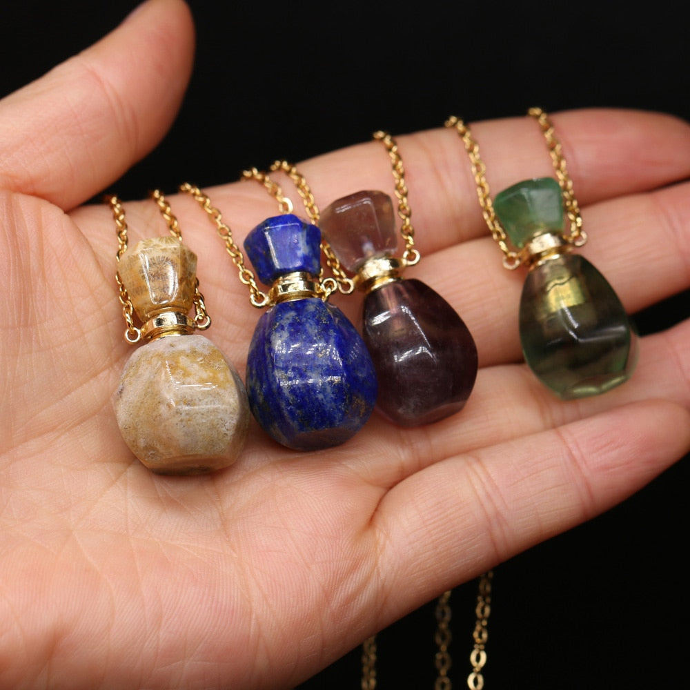 Natural Stone Perfume Bottle Necklace