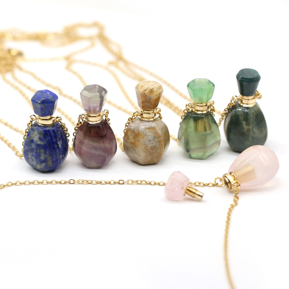 Natural Stone Perfume Bottle Necklace