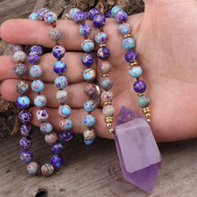 Load image into Gallery viewer, Natural Amethyst Wand-point Pendant Purple Jasper Beads
