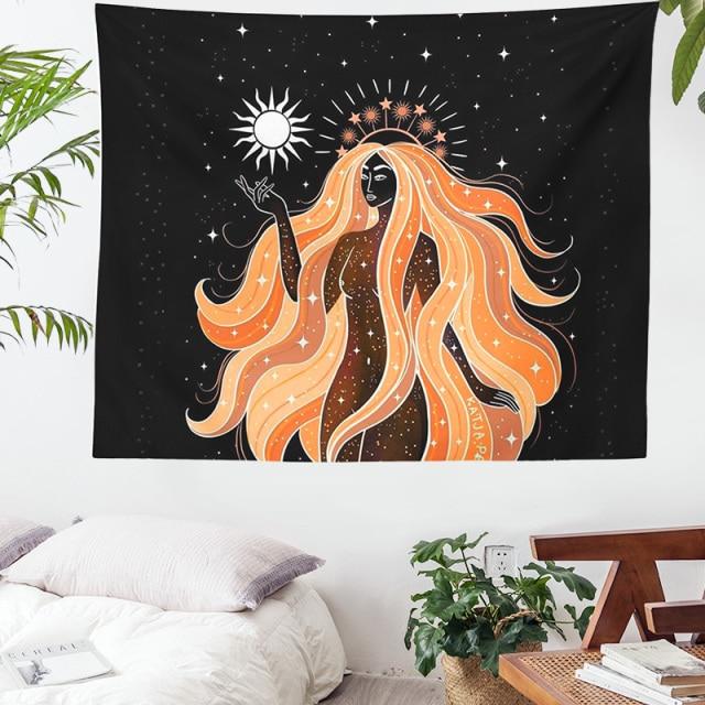 Moon Phases Tapestry Rainbow Girl