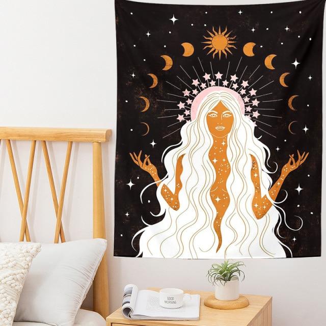 Moon Phases Tapestry Rainbow Girl