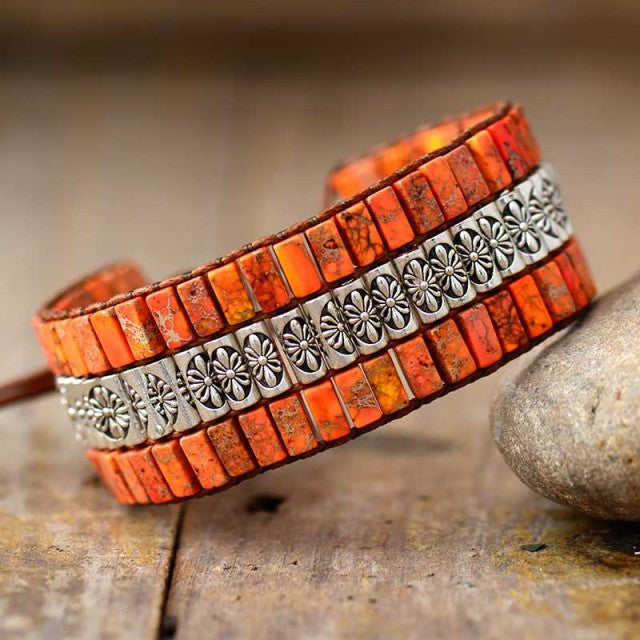 Handmade Orange Jasper Leather Wrap Bracelet