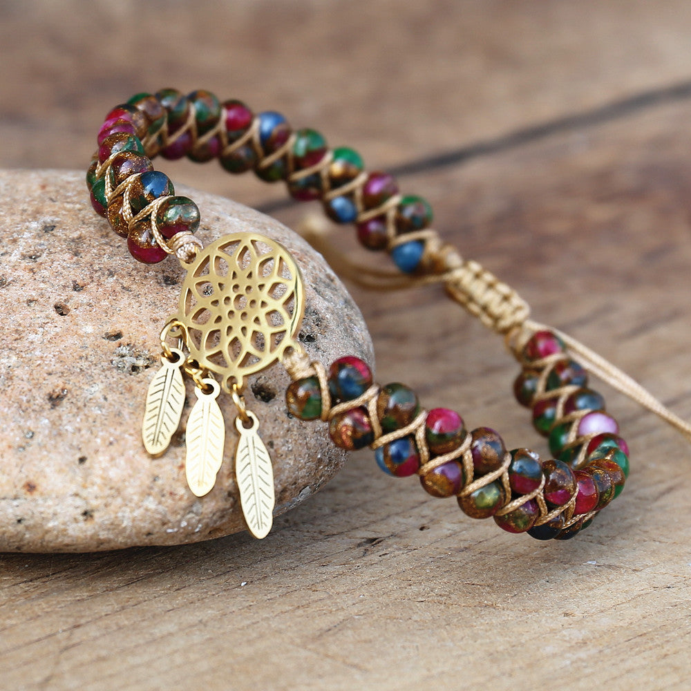 Dream-Catcher Bracelet with Cloisonne Jasper Beads
