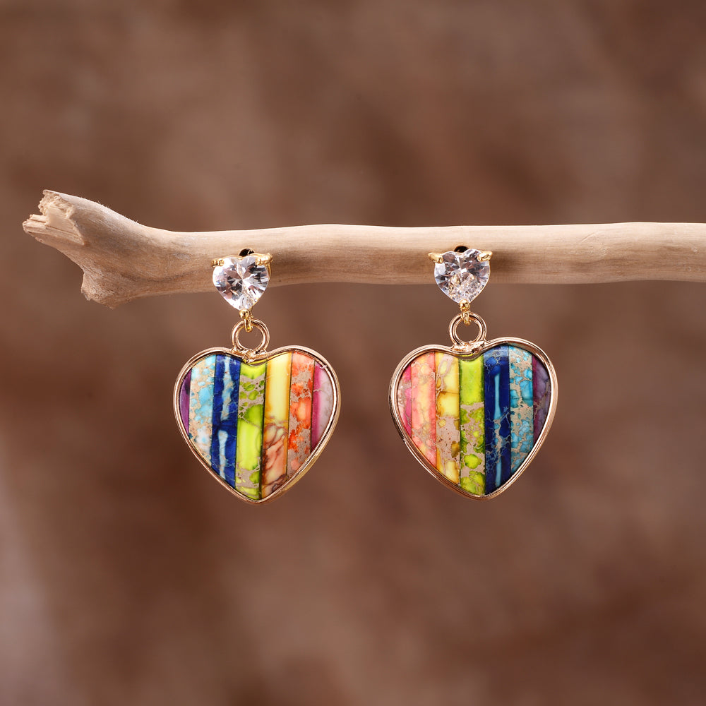 Seven Chakras Rainbow Heart Dangle Earrings