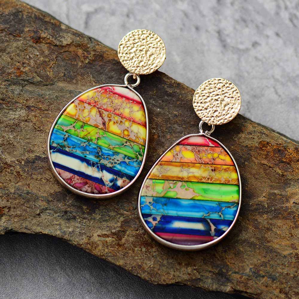 Boho Rainbow Jasper Stud Earrings