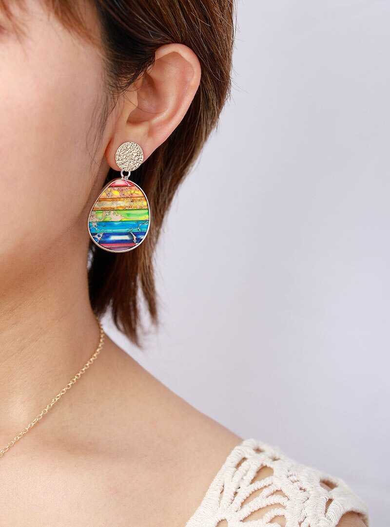 Boho Rainbow Jasper Stud Earrings