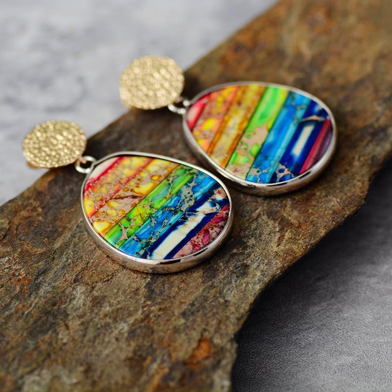 Boho Rainbow Jasper Stud Earrings