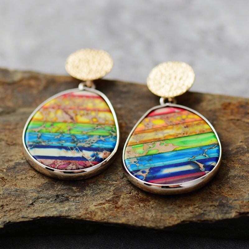 Boho Rainbow Jasper Stud Earrings