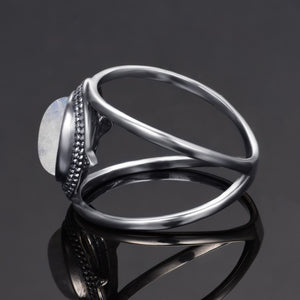 Boho 925 Silver Natural Moonstone Ring