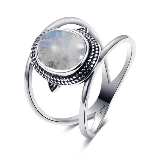 Boho 925 Silver Natural Moonstone Ring