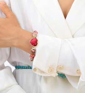 Natural Rhodonite Tibetan Heart Bracelet