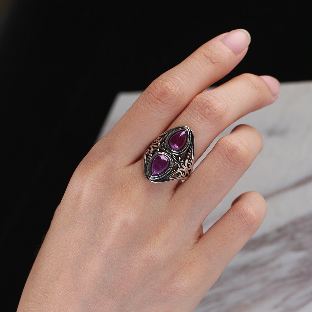 Vintage Double Amethyst Silver Ring