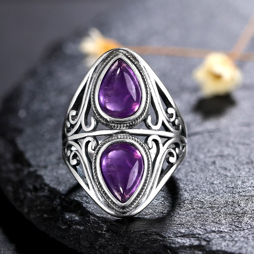 Vintage Double Amethyst Silver Ring