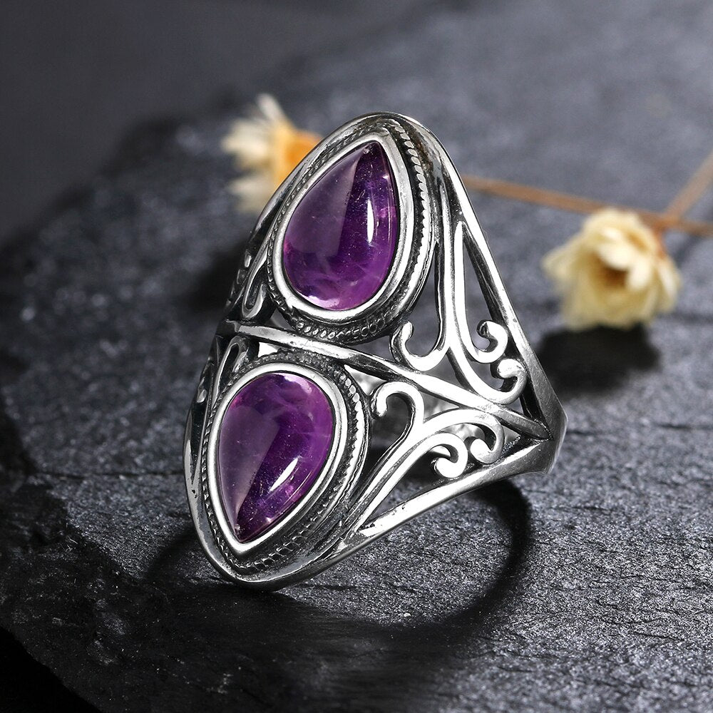 Vintage Double Amethyst Silver Ring