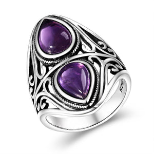 Vintage Double Amethyst Silver Ring