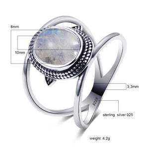 Boho 925 Silver Natural Moonstone Ring
