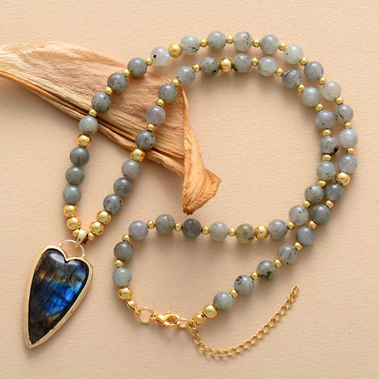 Natural Labradorite Heart Necklace