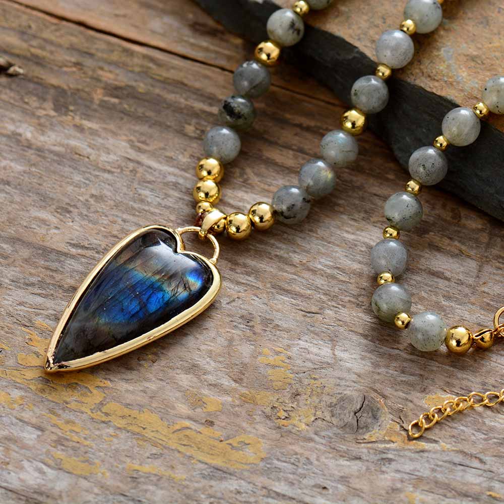 Natural Labradorite Heart Necklace