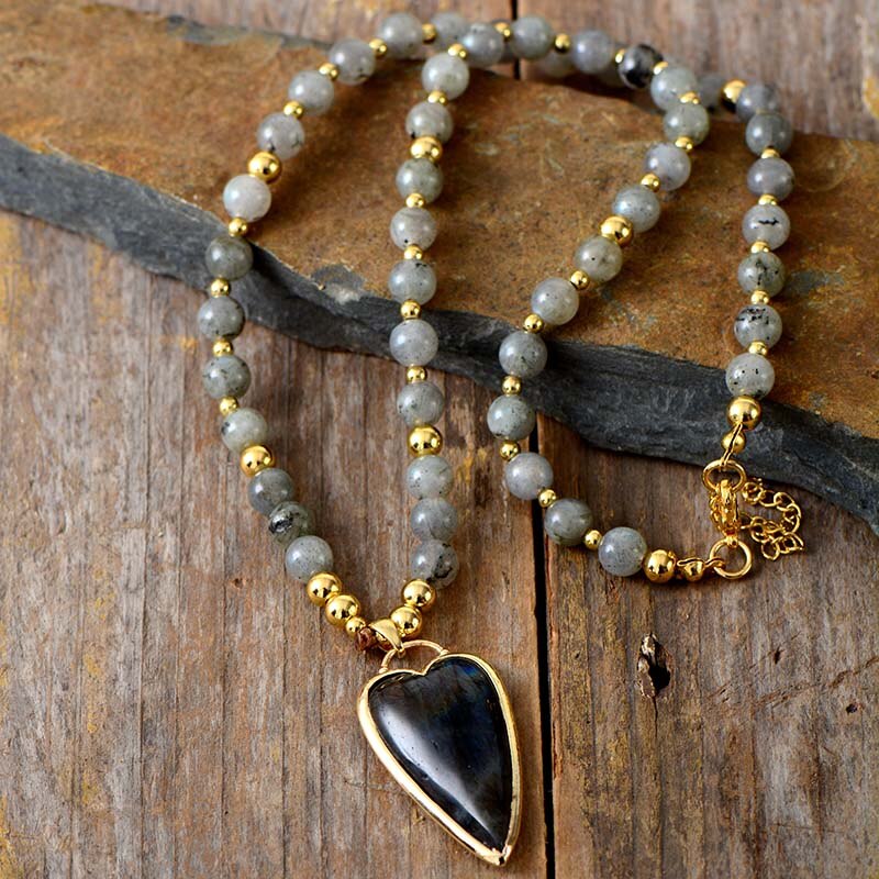 Natural Labradorite Heart Necklace