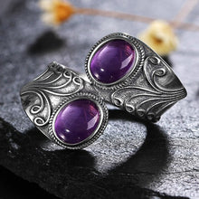 Load image into Gallery viewer, Retro Double Amethyst Silver Ring
