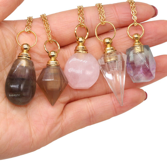 Natural Stone Perfume Bottle Necklace