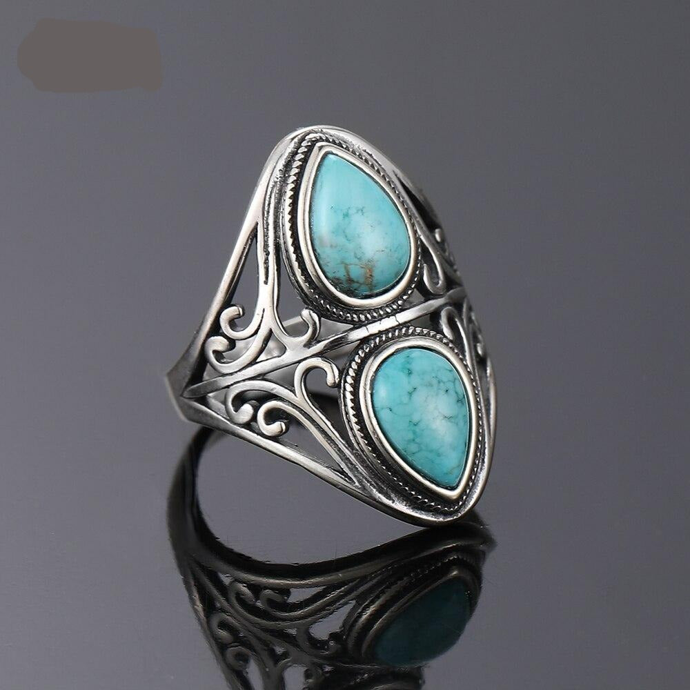 Vintage Double Turquoise Silver Ring