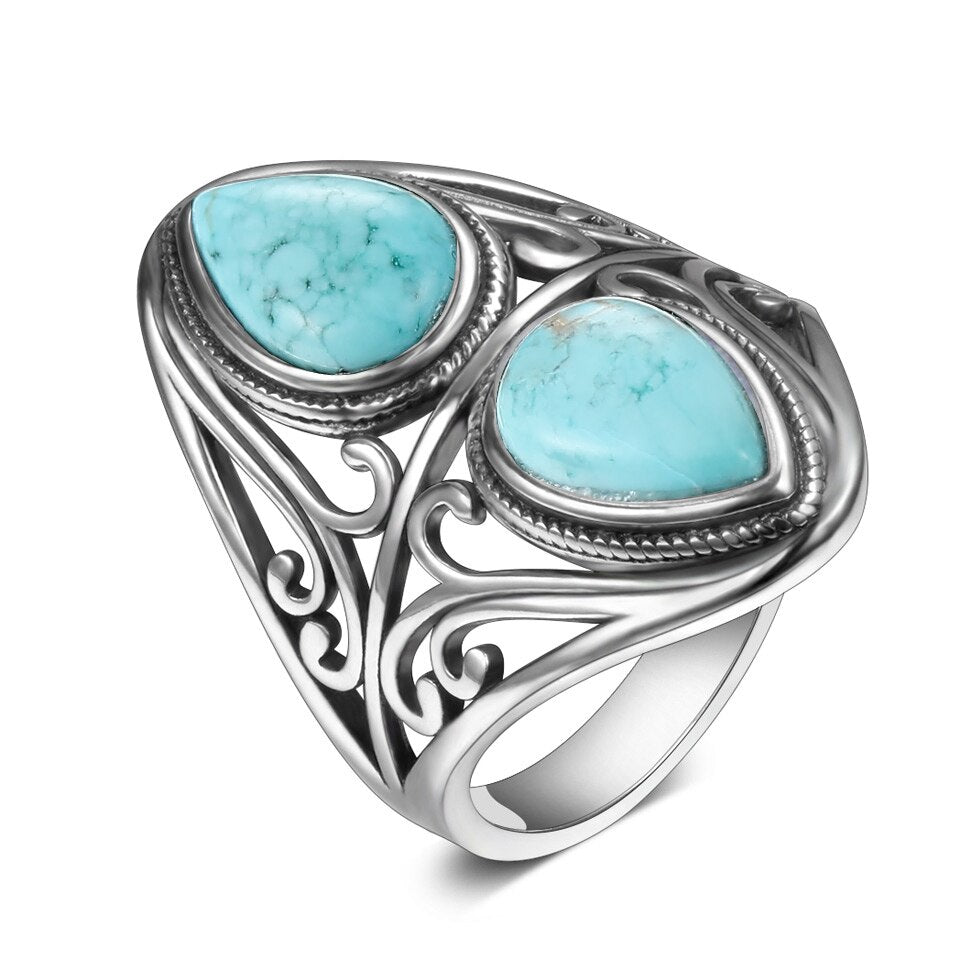 Vintage Double Turquoise Silver Ring