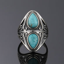 Load image into Gallery viewer, Vintage Double Turquoise Silver Ring
