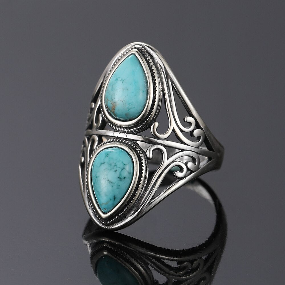 Vintage Double Turquoise Silver Ring