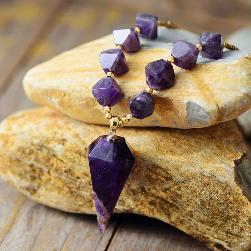 Natural Bold Amethyst Conic Pendant Necklace