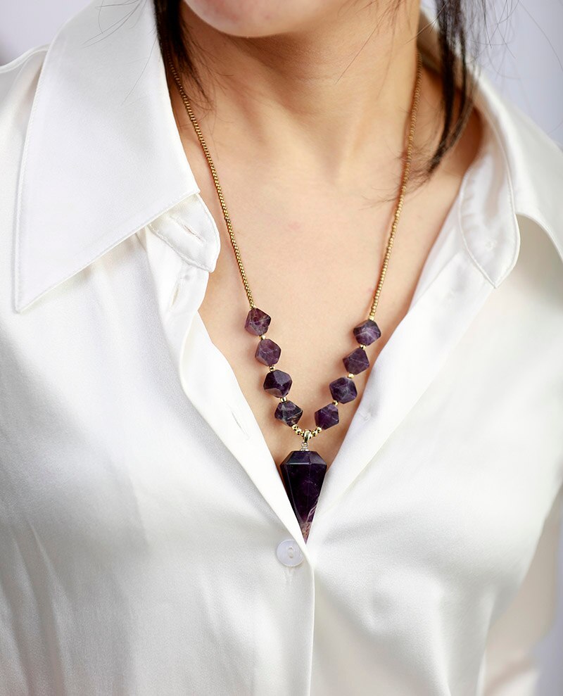 Natural Bold Amethyst Conic Pendant Necklace