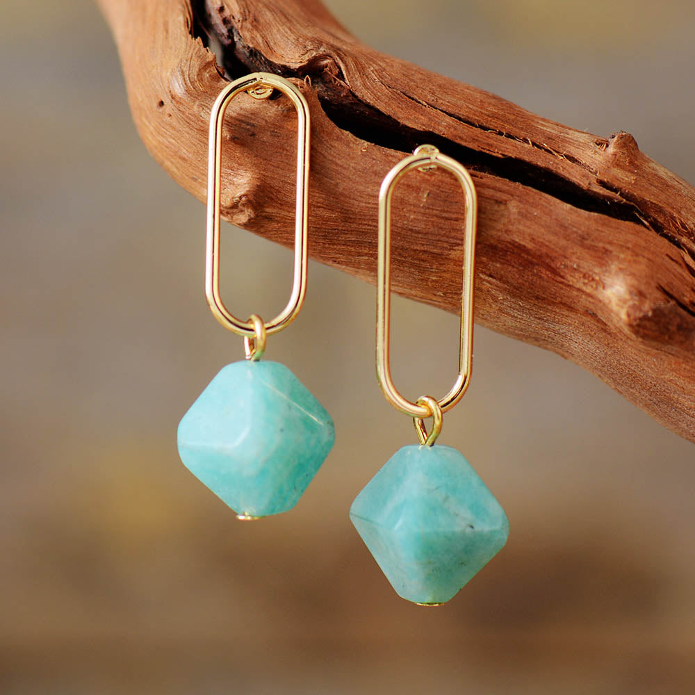 Natural Amazonite / Amethyst Octahedron Earrings