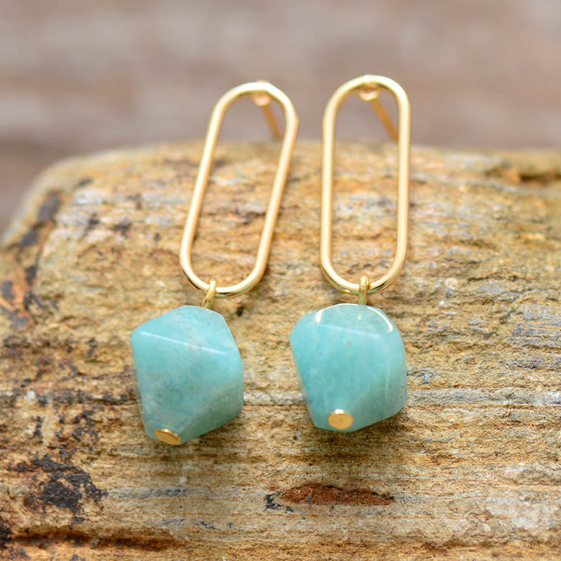 Natural Amazonite / Amethyst Octahedron Earrings