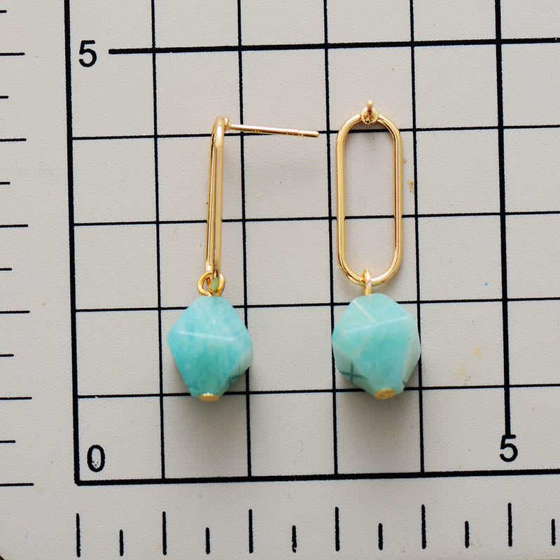 Natural Amazonite / Amethyst Octahedron Earrings