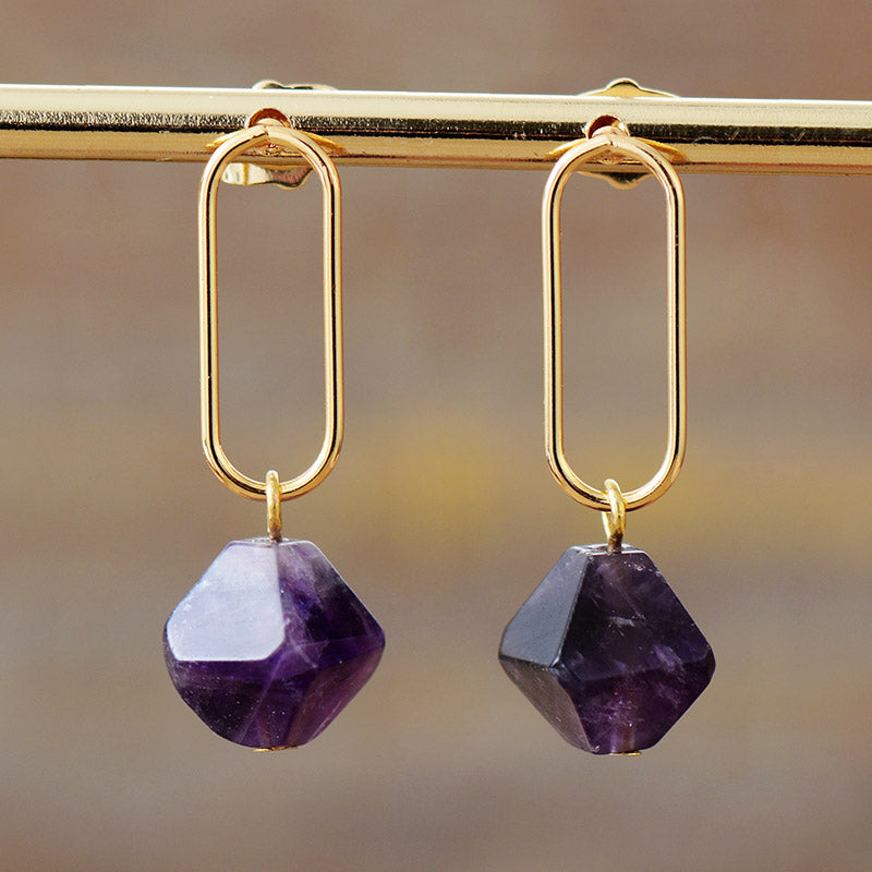 Natural Amazonite / Amethyst Octahedron Earrings