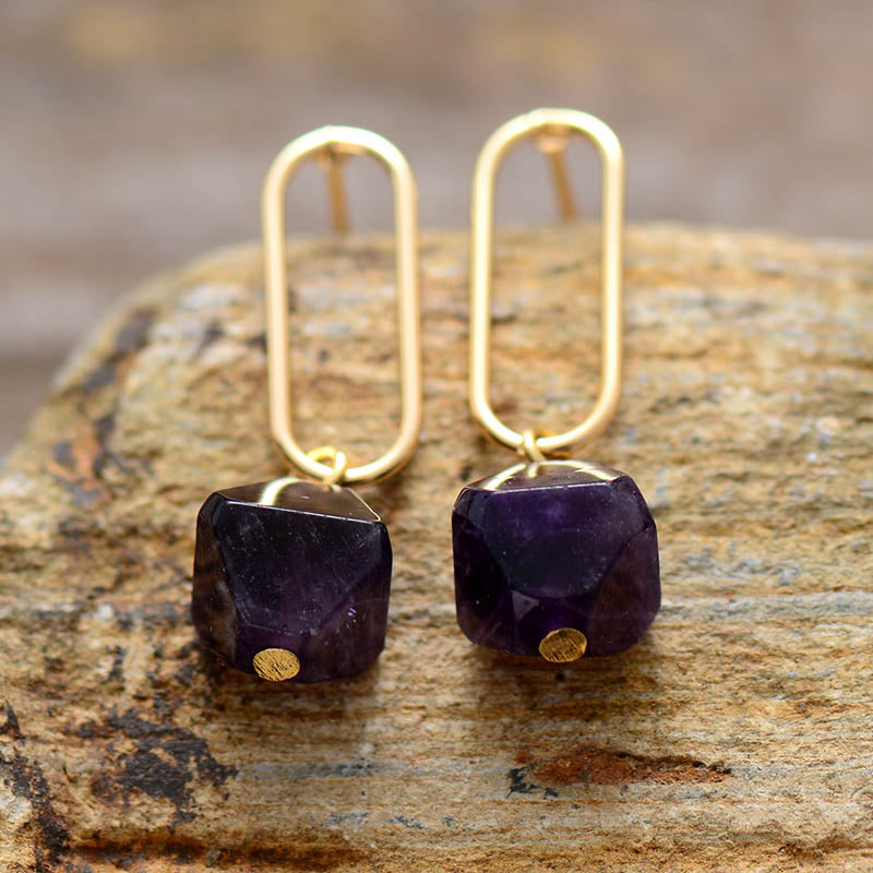 Natural Amazonite / Amethyst Octahedron Earrings