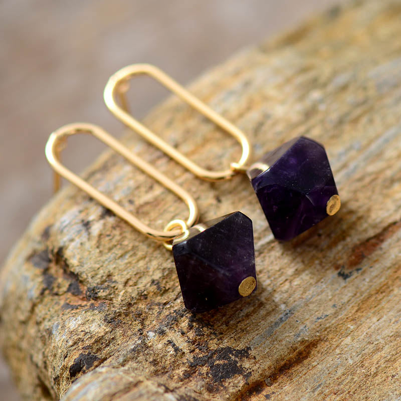 Natural Amazonite / Amethyst Octahedron Earrings