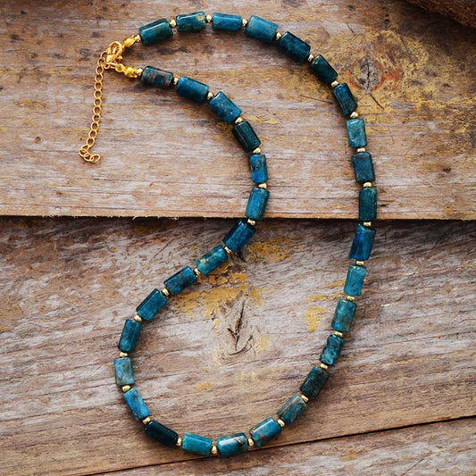 Natural Blue Apatite Tube Bead Choker Necklace