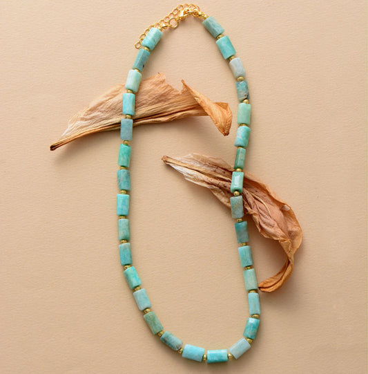 Natural Amazonite Tube Bead Choker Necklace