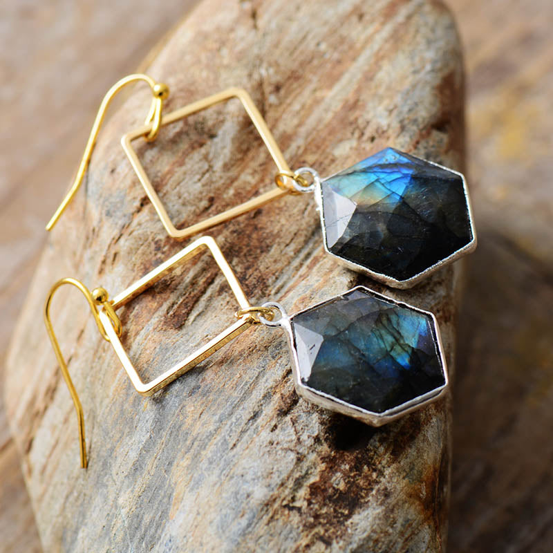 Natural Labradorite Geometric Earrings