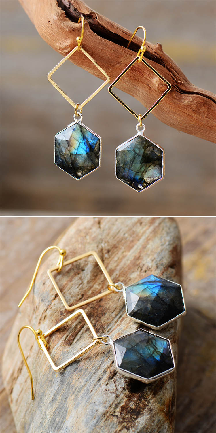 Natural Labradorite Geometric Earrings