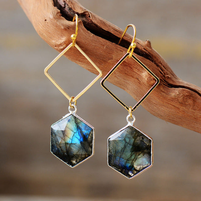 Natural Labradorite Geometric Earrings